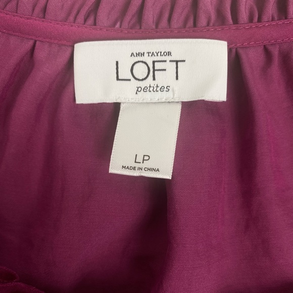 Ann Taylor Loft Pink Fuchsia Scrunched, Ruffled Blouse Size Petite Large - Picture 6 of 7